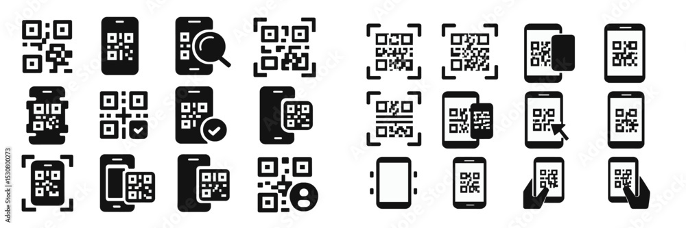 Aufkleber various black and white qr code designs on mobile screens for scanning and tracking information