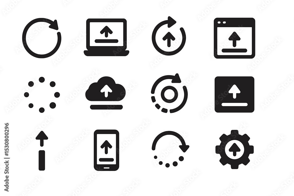 Fototapete Symbols indicating upload and refresh actions on devices in a digital interface