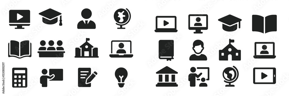 Poster Educational icons representing various learning concepts and tools for digital classrooms