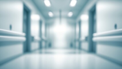 Fototapeta premium Abstract blur of a short white hospital walkway used as background.