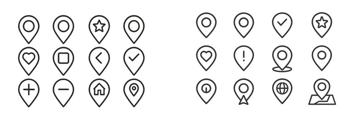 Fototapeta premium Various location marker icons designed for digital maps and applications, showcasing different styles and symbols