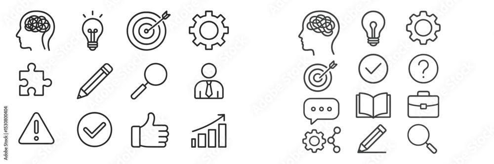 Poster Various icons representing brainstorming, problem solving, and analytics related to creativity and productivity in a workspace environment