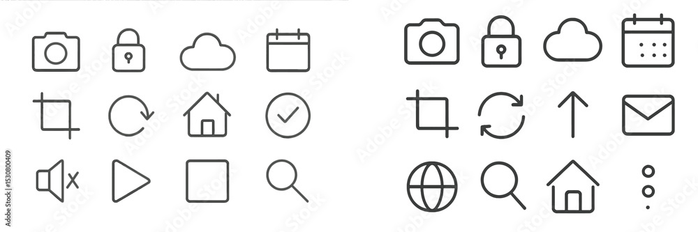 Fototapete Collection of simple line icons representing various digital applications and functions for user interface design