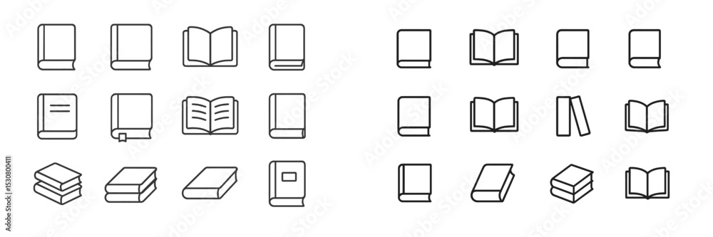 Poster Various book icons arranged in a grid showcasing different types and styles of books and book covers