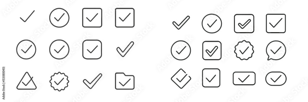 Aufkleber Collection of check marks and symbols in simple line art style for use in various design projects