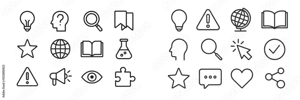 Poster Collection of simple line icons illustrating various concepts and activities for educational or informative use