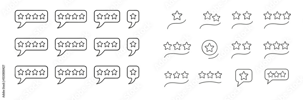 Poster stars and speech bubbles representing customer reviews and ratings for various products and services