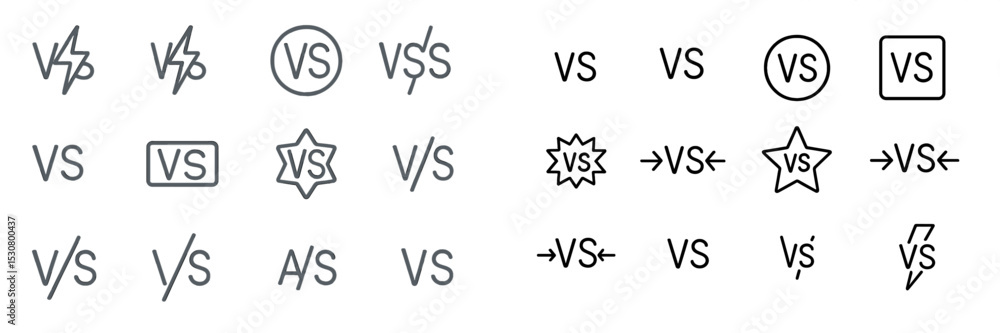 Poster various designs of the vs symbol showcasing creative styles and graphics for artistic representation