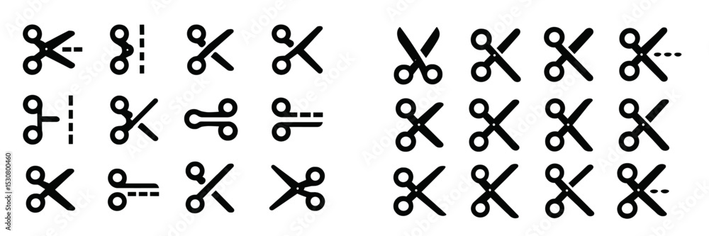 Leinwandbilder Different styles of scissors and cutting symbols arranged in various patterns for design and decoration use