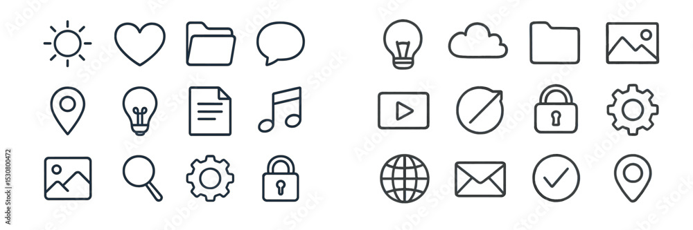 Poster Collection of minimalist icons representing various digital activities and concepts in a grid layout during daylight