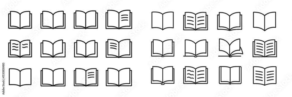 Poster illustrating a variety of open and closed book designs for educational and creative use in digital m
