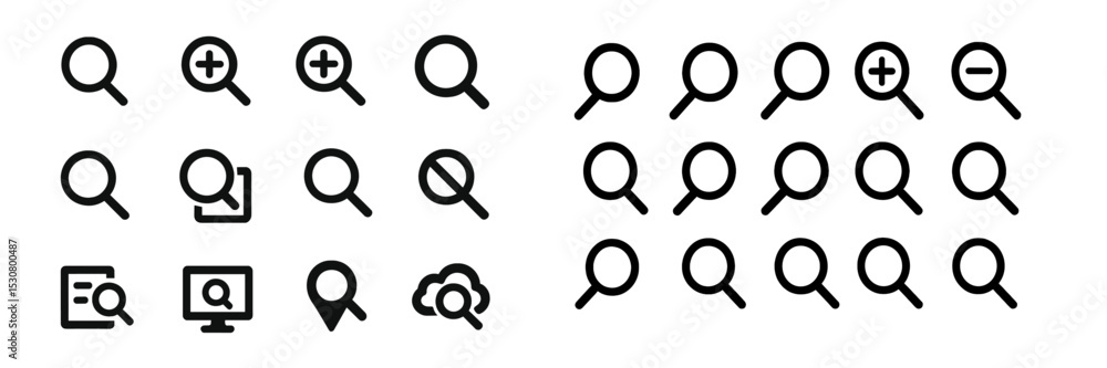 Fototapete Collection of various magnifying glass icons representing search concepts in different styles and functions