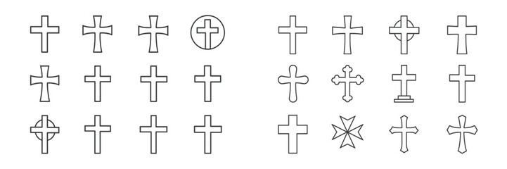 Obraz premium Collection of different cross designs and shapes arranged neatly on a white background showcasing various styles