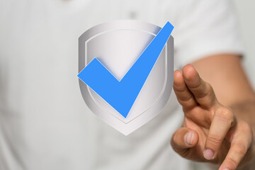 Digital security, data protection, online safety, secure shield, verified checkmark, trust,...