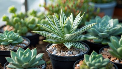 Obraz premium Close-up of a Haworthia zebra plant in natural sunlight. A small succulent with short leaves and white tubercle bands, used as an ornamental plant for garden or home decoration.