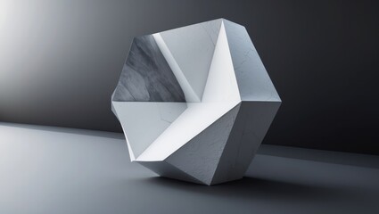 Abstract geometric hexagon in white and gray tones.