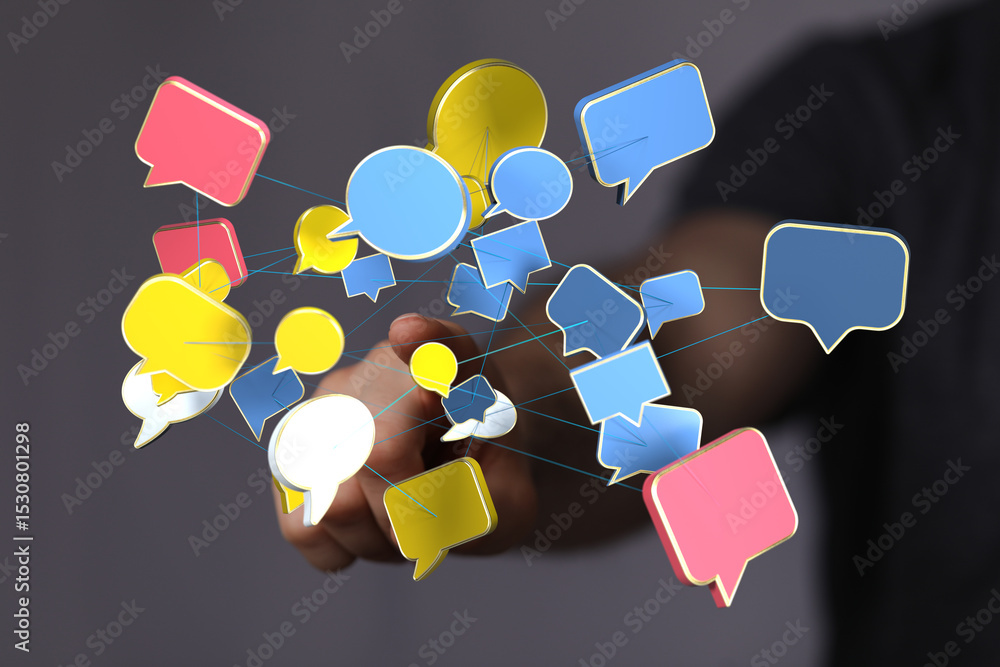 Poster Abstract image of interconnected speech bubbles, symbolizing global communication and networking.