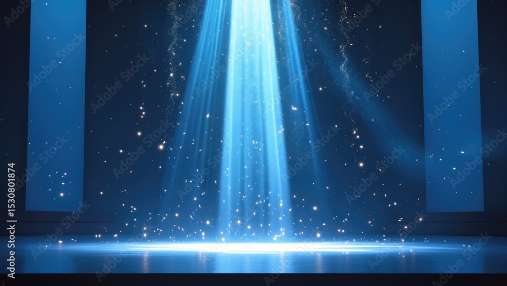 Poster abstract magic light set against a dark blue background illuminated with intricate light patterns.