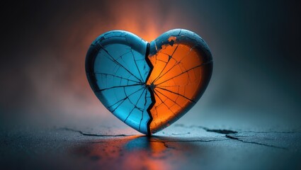 Obraz premium A powerful and touching image of a heart connected to shattered or cracked glass.
