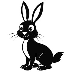Cartoon rabbit sitting upright with heartshaped nose, big eyes, and long ears is black