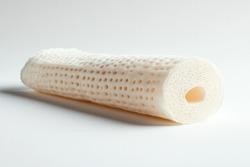 White Roll of Perforated Material with Holes on a Clean White Background, Product