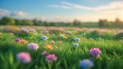 Beautiful blooms on a green grassland in a natural setting.