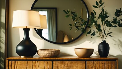 An entryway table adorned with plants