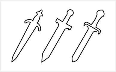 Vintage dagger icon isolated. Doodle art. Outline knife. Vector stock illustration