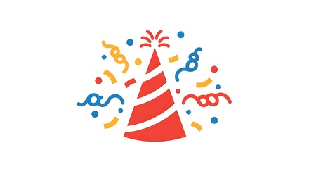 Obraz premium Festive Red Party Hat with Colorful Confetti on White Background