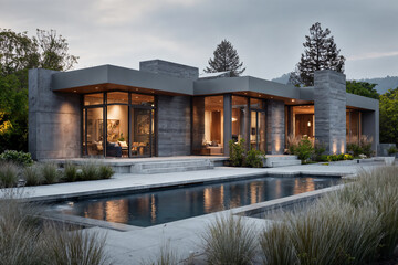 Green modern architecture blending with nature