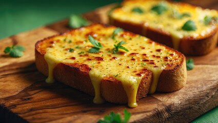 A tasty slice of cheesy garlic bread.