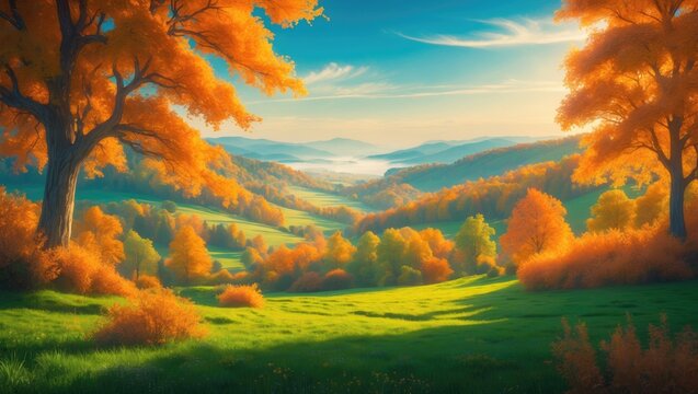 Beautiful mountainous rural landscape in autumn morning. The Mala Fatra national park in northwest Slovakia, Europe.