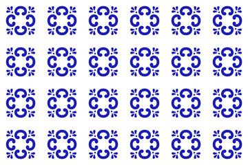 Mexican talavera ceramic tile with blue splash and dot. Traditional seamless pattern from Puebla.
