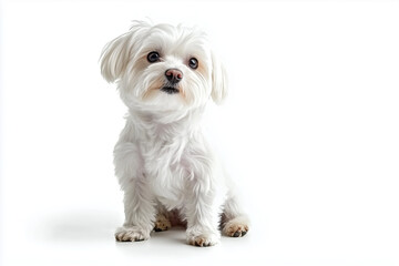 Adorable Maltese Dog Sitting on White Background Cute Puppy Portrait