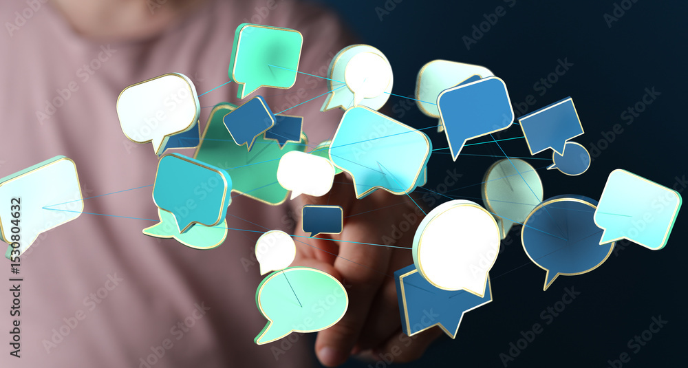 Poster Abstract image of interconnected speech bubbles, symbolizing global communication and networking.