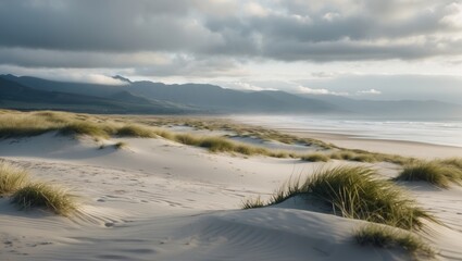 Close-up of beach sand showcasing smooth, clear dunes with ripple textures and detailed warm, golden colors.