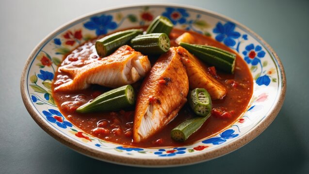 Assam Nyonya Style curry featuring sting ray with bendo okra and ladies finger