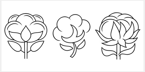 Doodle flower cotton icon isolated. Kids outline clipart Vector stock illustration