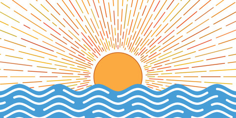 Sea and sun, geometric stylization, summer vacation, vector drawing