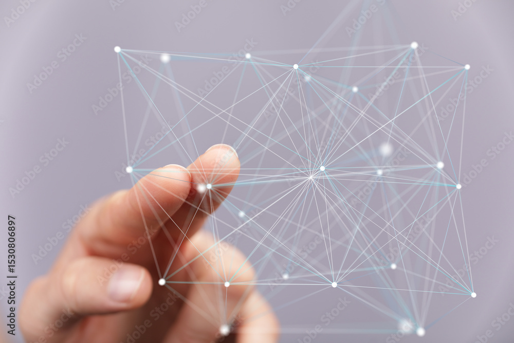 Poster Abstract image of a finger interacting with a digital network, representing global communication and connectivity.