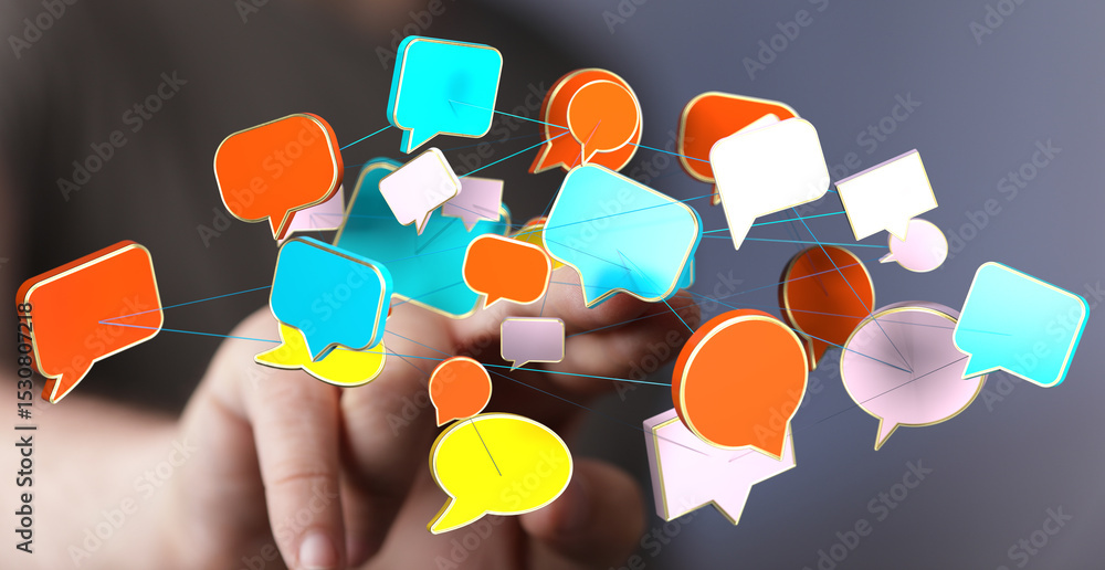Aufkleber Abstract image of interconnected speech bubbles, symbolizing global communication and networking.