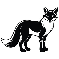 Elegant stylized fox stands alert in black and white, showing its majestic form