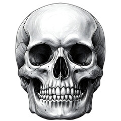 Detailed human skull illustration isolated on transparent background