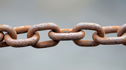 Rusty metal chain links close up, showcasing texture and wear, symbolizing strength and durability in industrial settings