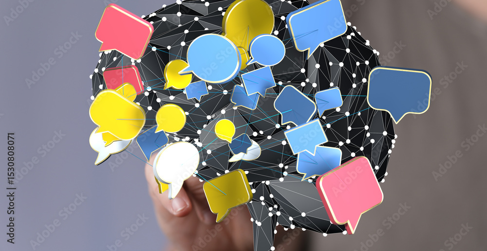 Leinwandbilder Abstract image of interconnected speech bubbles, symbolizing global communication and networking.