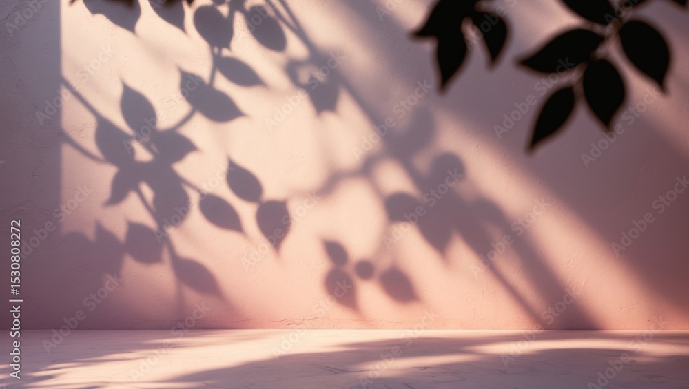 Poster abstract background with shadow textures of a leaf on a concrete wall.