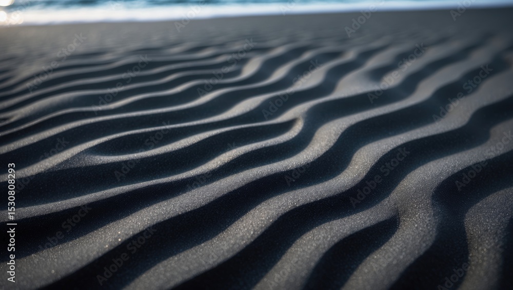 Aufkleber background showing the texture and wave pattern of oceanic sand on the black beach. texture of the b