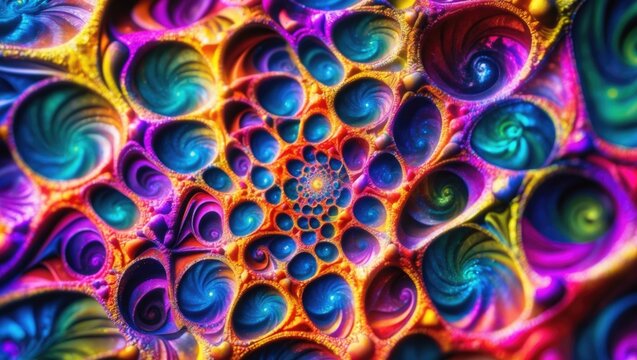 Abstract fractal multicolored background featuring crossing circles and ovals.