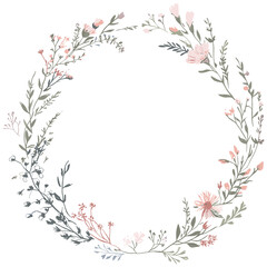 Greeting card with hand drawn wildflowers, floral frame for wedding invitation, birthday card, botanical vector illustration, vintage floral style, rustic flowers, png.