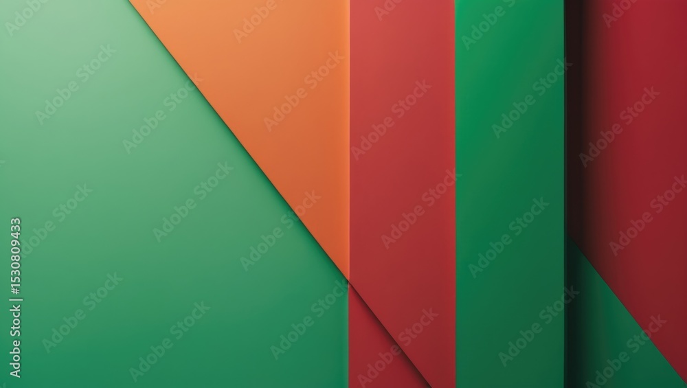 Poster beautiful background featuring two unequal sections of green and red paper, with sheets of blank gre